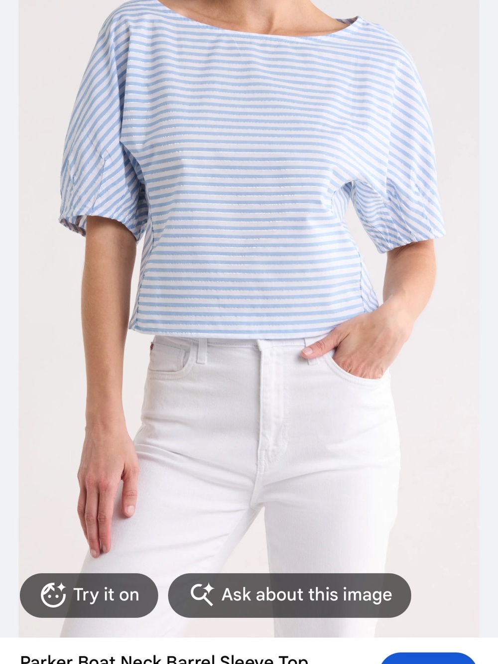 Parker Light Blue & White Striped Boatneck Blouse